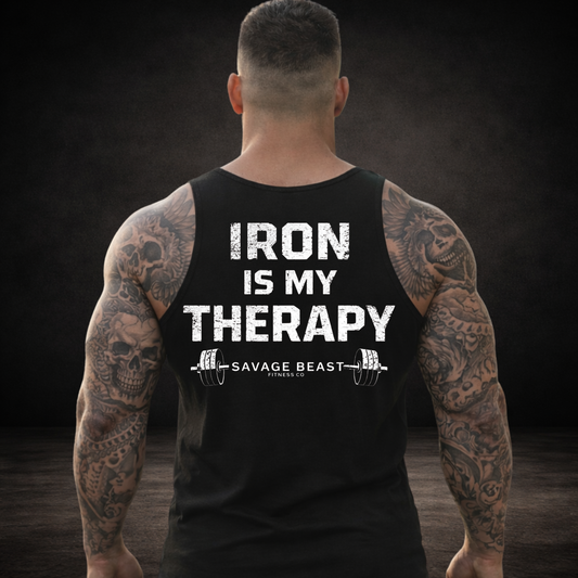 Men’s Gym Tank Top | Workout Tank – Iron Is My Therapy | Savage Beast (Memorial Day Sale)