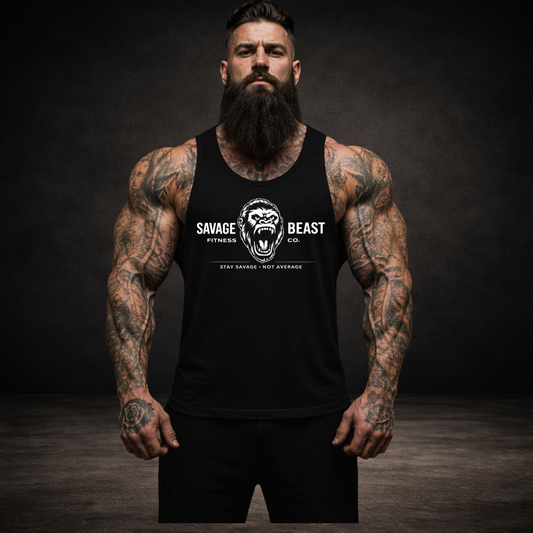 Men’s Gym Tank Top – Savage Beast Logo Workout Tank | Athletic Fit (Memorial Day Sale)