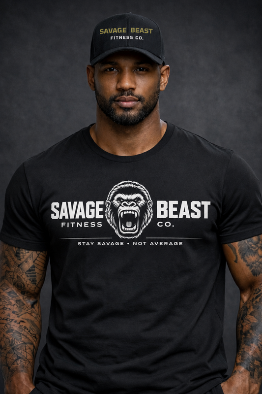 Men’s Gym T-Shirt – Savage Beast War Tee | Athletic Fit Workout Shirt — updated white gorilla logo